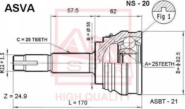 ASVA NS-20 - Шарнирный комплект, ШРУС, приводной вал autosila-amz.com