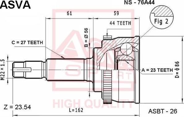 ASVA NS-76A44 - Шарнирный комплект, ШРУС, приводной вал autosila-amz.com