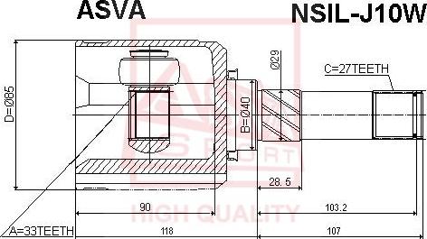 ASVA NSIL-J10W - Шарнирный комплект, ШРУС, приводной вал autosila-amz.com