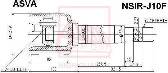 ASVA NSIR-J10F - Шарнирный комплект, ШРУС, приводной вал autosila-amz.com