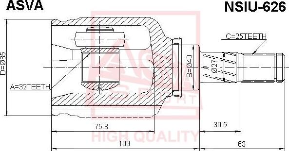 ASVA NSIU-626 - Шарнирный комплект, ШРУС, приводной вал autosila-amz.com