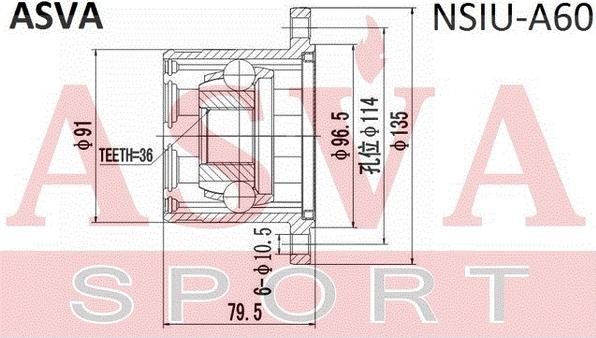 ASVA NSIU-A60 - ШРУС ВНУТРЕННИЙ 36X135 (10216022/231014/ autosila-amz.com