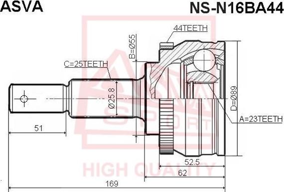 ASVA NS-N16BA44 - Шарнирный комплект, ШРУС, приводной вал autosila-amz.com