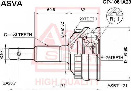 ASVA OP-1051A29 - Шарнирный комплект, ШРУС, приводной вал autosila-amz.com