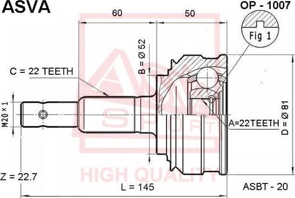 ASVA OP-1007 - Шарнирный комплект, ШРУС, приводной вал autosila-amz.com