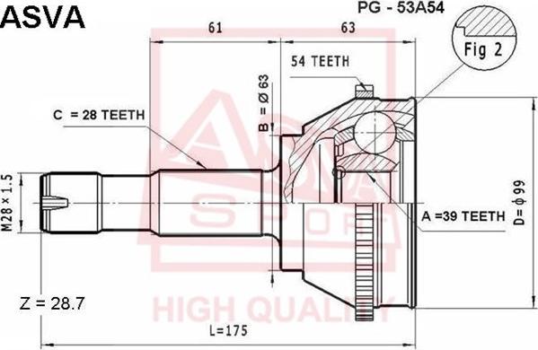 ASVA PG-53A54 - Шарнирный комплект, ШРУС, приводной вал autosila-amz.com