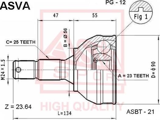 ASVA PG-12 - Шарнирный комплект, ШРУС, приводной вал autosila-amz.com