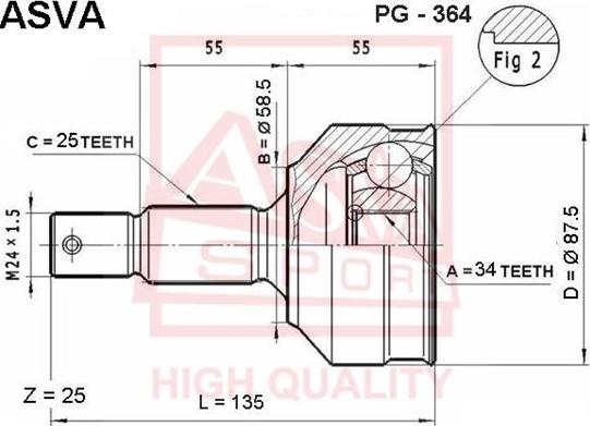 ASVA PG-364 - Шарнирный комплект, ШРУС, приводной вал autosila-amz.com