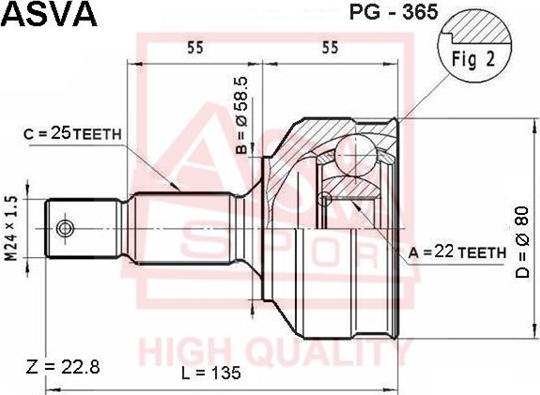 ASVA PG-365 - Шарнирный комплект, ШРУС, приводной вал autosila-amz.com