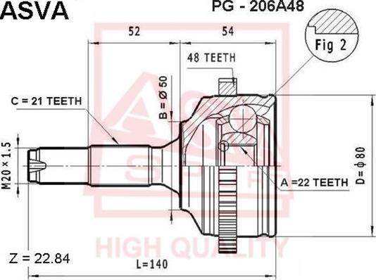 ASVA PG-206A48 - Шарнирный комплект, ШРУС, приводной вал autosila-amz.com