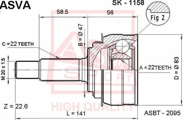 ASVA SK-1158 - Шарнирный комплект, ШРУС, приводной вал autosila-amz.com