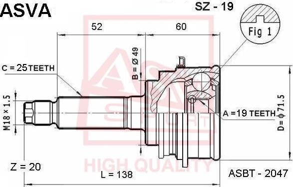 ASVA SZ-19 - Шарнирный комплект, ШРУС, приводной вал autosila-amz.com