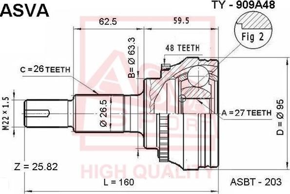 ASVA TY-909A48 - ШРУС НАРУЖНЫЙ 27x63.3x26 TOYOTA : CAMRY MCV30 2.4L autosila-amz.com