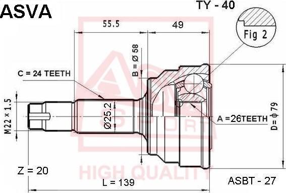 ASVA TY-40 - Шарнирный комплект, ШРУС, приводной вал autosila-amz.com