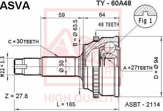 ASVA TY-60A48 - Шарнирный комплект, ШРУС, приводной вал autosila-amz.com