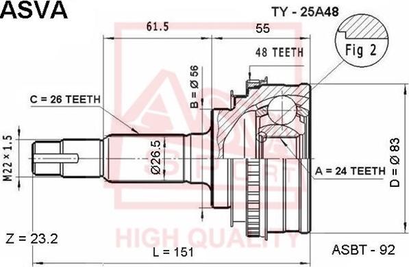 ASVA TY-25A48 - Шарнирный комплект, ШРУС, приводной вал autosila-amz.com