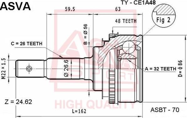 ASVA TY-CE1A48 - Шарнирный комплект, ШРУС, приводной вал autosila-amz.com