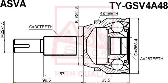 ASVA TY-GSV4A48 - Шарнирный комплект, ШРУС, приводной вал autosila-amz.com