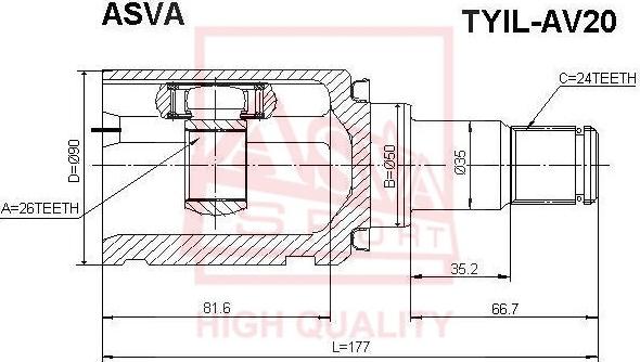 ASVA TYIL-AV20 - Шарнирный комплект, ШРУС, приводной вал autosila-amz.com