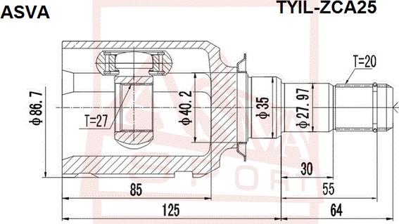 ASVA TYIL-ZCA25 - ШРУС ВНУТРЕННИЙ ЛЕВЫЙ 27x35x20 autosila-amz.com