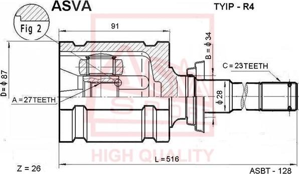 ASVA TYIP-R4 - ШРУС ВНУТРЕННИЙ ПРАВЫЙ 27x34x23 (10013160/230320/0149447/11, Китай) autosila-amz.com