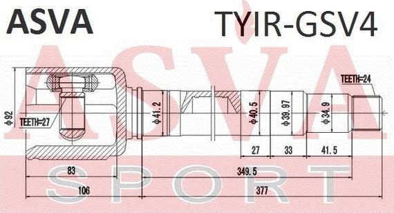 ASVA TYIR-GSV4 - ШРУС ВНУТРЕННИЙ ПРАВЫЙ 27x41,2x24 (OEM-исполнение) (10013160/281019/0445351/10, Китай) autosila-amz.com