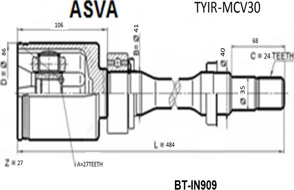 ASVA TYIR-MCV30 - Шарнирный комплект, ШРУС, приводной вал autosila-amz.com
