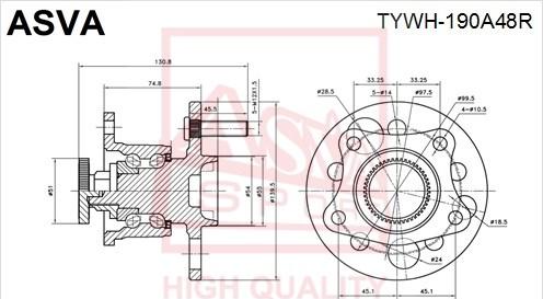 ASVA TYWH-190A48R - Ступица колеса с ABS зад прав/лев autosila-amz.com