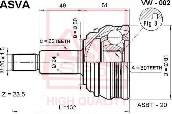 ASVA VW-002 - Шарнирный комплект, ШРУС, приводной вал autosila-amz.com