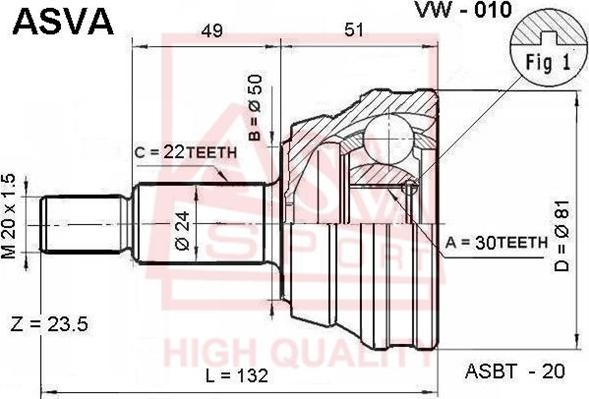 ASVA VW-010 - Шарнирный комплект, ШРУС, приводной вал autosila-amz.com