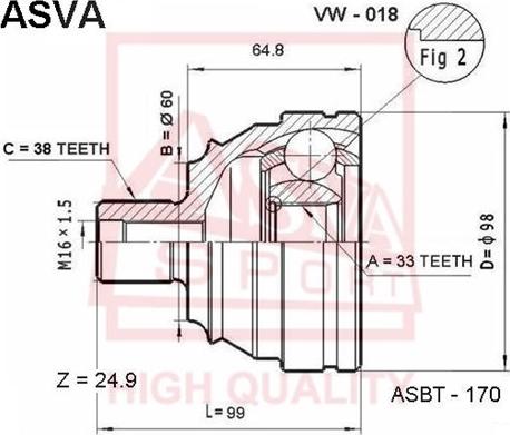 ASVA VW-018 - Шарнирный комплект, ШРУС, приводной вал autosila-amz.com