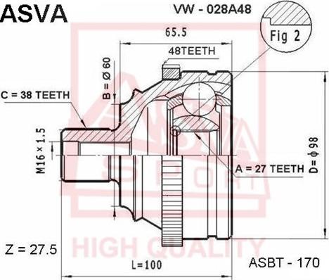 ASVA VW-028A48 - Шарнирный комплект, ШРУС, приводной вал autosila-amz.com