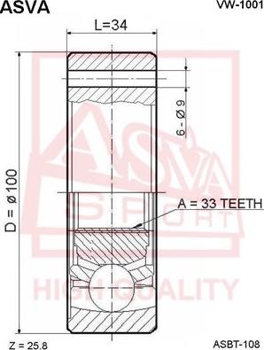 ASVA VW-1001 - Шарнирный комплект, ШРУС, приводной вал autosila-amz.com