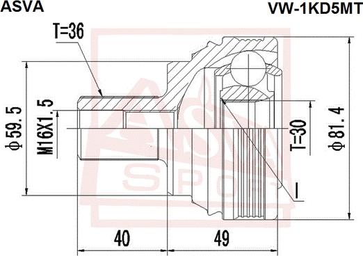 ASVA VW-1KD5MT - ШРУС НАРУЖНЫЙ VW GOLF/OCTAVIA 36x30x59 autosila-amz.com