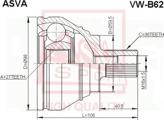 ASVA VW-B62 - Шарнирный комплект, ШРУС, приводной вал autosila-amz.com