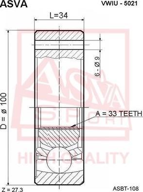 ASVA VWIU-5021 - Шарнирный комплект, ШРУС, приводной вал autosila-amz.com