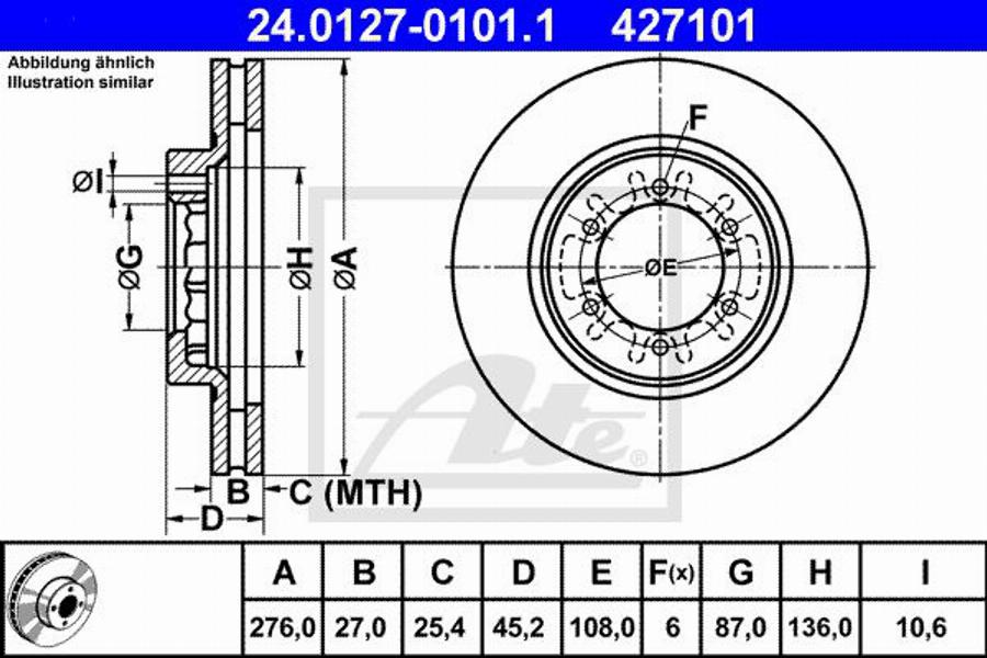 ATE 427101 - Тормозной диск autosila-amz.com