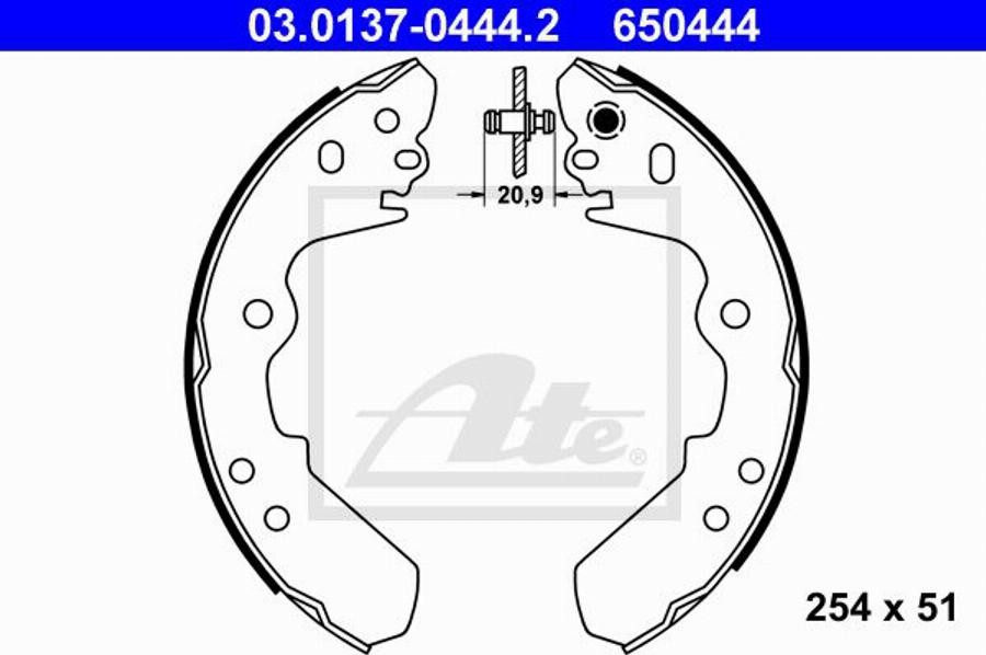 ATE 650444 - Комплект тормозных колодок, барабанные autosila-amz.com