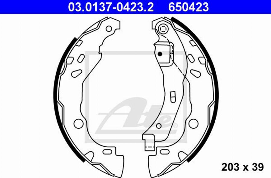 ATE 650423 - Комплект тормозных колодок, барабанные autosila-amz.com