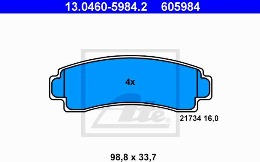 ATE 605984 - Тормозные колодки, дисковые, комплект autosila-amz.com