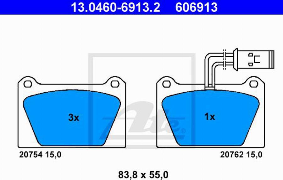 ATE 606913 - Тормозные колодки, дисковые, комплект autosila-amz.com