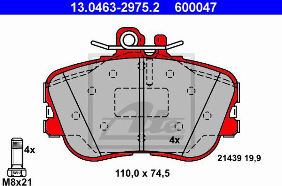 ATE 600047 - Тормозные колодки, дисковые, комплект autosila-amz.com