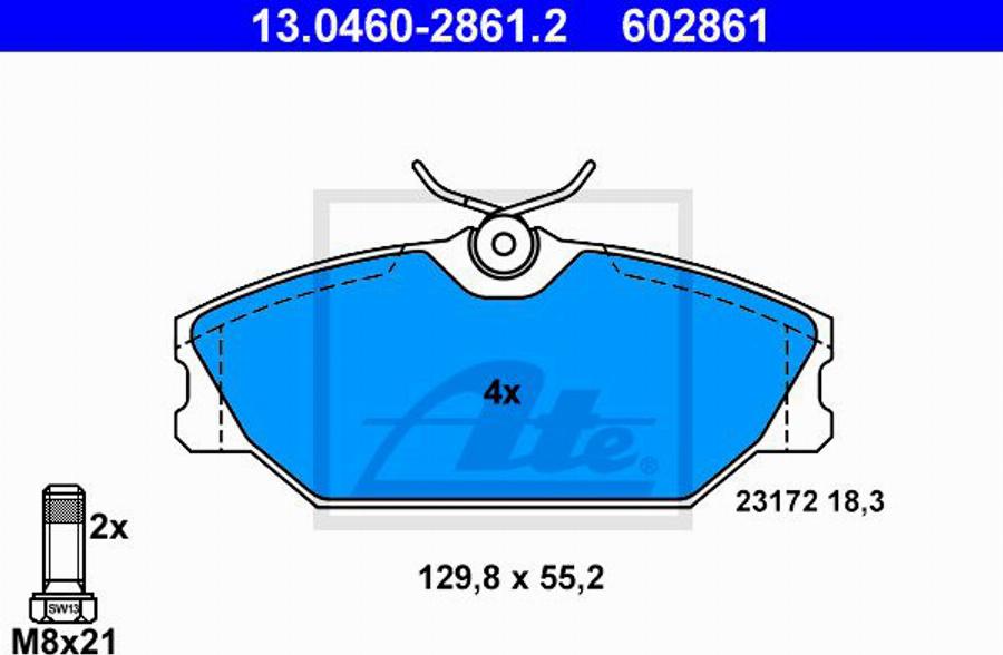 ATE 602861 - Тормозные колодки, дисковые, комплект autosila-amz.com