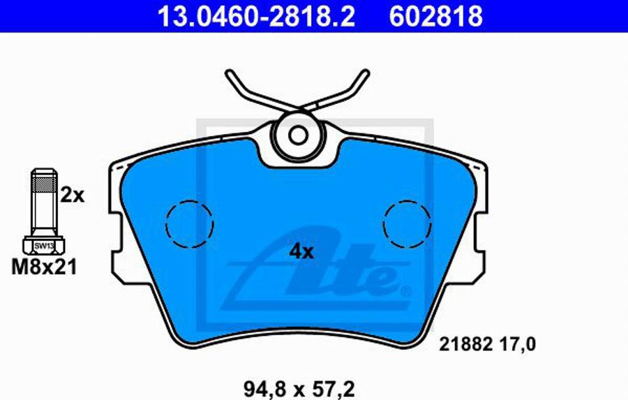 ATE 602818 - Тормозные колодки, дисковые, комплект autosila-amz.com