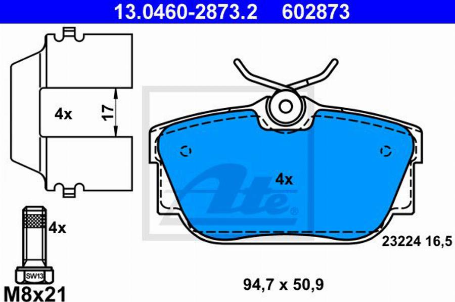 ATE 602873 - Тормозные колодки, дисковые, комплект autosila-amz.com