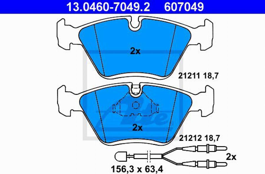 ATE 607049 - Тормозные колодки, дисковые, комплект autosila-amz.com