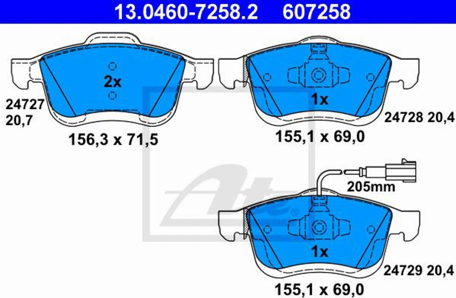 ATE 607258 - Тормозные колодки, дисковые, комплект autosila-amz.com