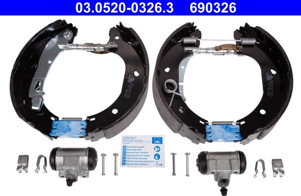 ATE 03.0520-0326.3 - Комплект тормозных колодок, барабанные autosila-amz.com