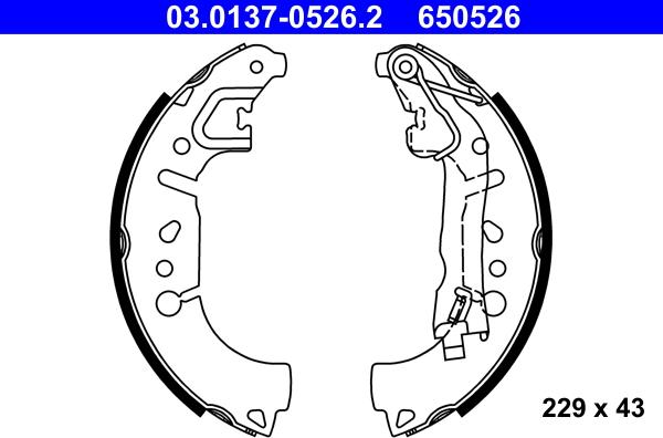 ATE 03.0137-0526.2 - Комплект тормозных колодок, барабанные autosila-amz.com