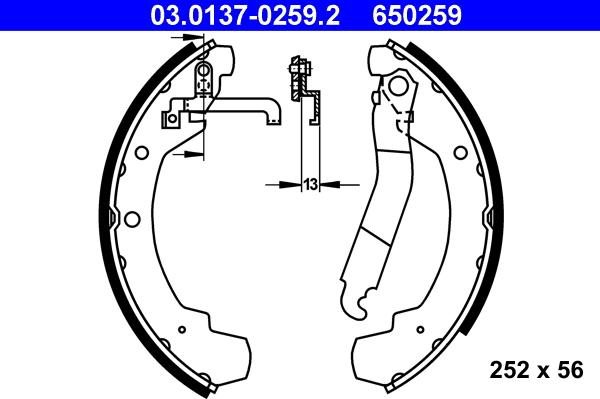 ATE 03.0137-0259.2 - Комплект тормозных колодок, барабанные autosila-amz.com